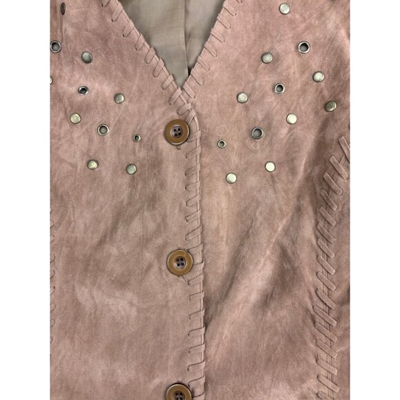 Selene Sport Jacket Skirt Set Women's 12 Brown Faux Suede Button Up Embellished - Picture 3 of 11